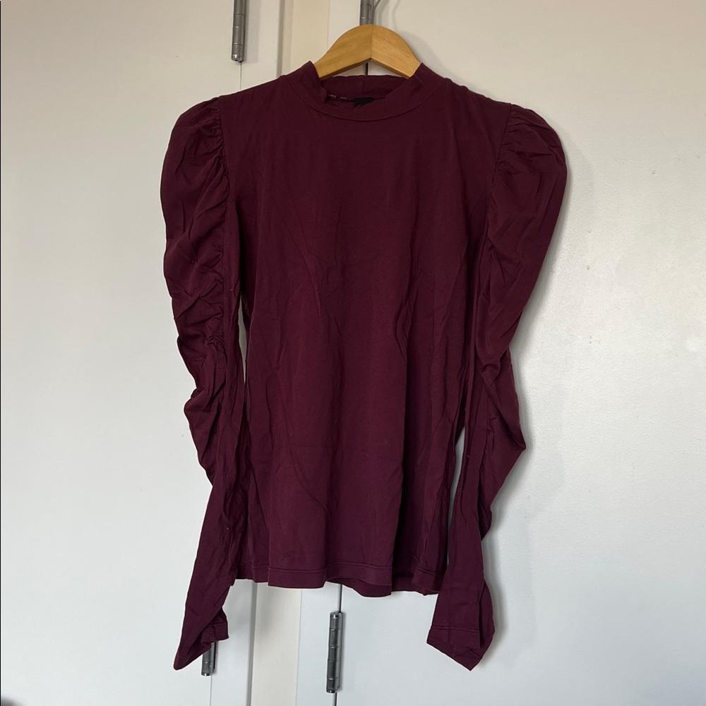 Bobi Womens Maroon Long Puff Sleeve Turtleneck Shirt SZ S